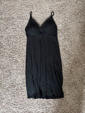 Black Slip Dress with V-Neck and Spaghetti Straps